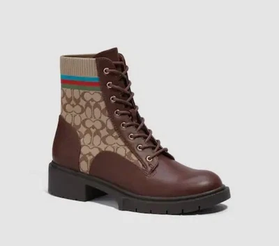 Bota Botín Coach Marrón Livia Tejido Signature con Rayas Multicolor, Talla 9.5, Foto 1 de 4