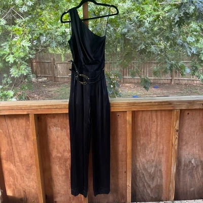 A.B.S. Collection Women's Black Silk One Shoulder Jumpsuit Size 2. NEW - Image 1 of 4