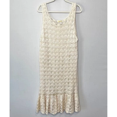 Vintage Crochet Mermaid Dress Size 2X Cream Slip Lined Sleeveless Ruffle - Image 1 of 4