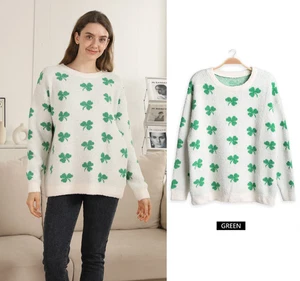 ComfyLuxe Clover Pattern Pullover Lounge Sweater - Picture 1 of 9