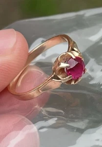 Vintage Soviet 14K Rose Gold Ring with Ruby – USSR 583 Stars Gold Size 5,7 2.1gr - Picture 1 of 24