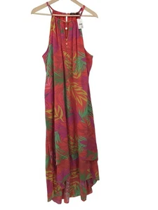 Mlle Gabrielle Sleeveless Halter Tropical Print Maxi Dress Pink 2X NEW - Picture 1 of 5