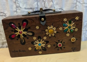 Vintage Enid Collins of Texas 1966 MIRA FLORES Wood Box Purse Colorful Flowers - Picture 1 of 9