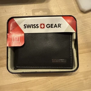 Swiss Gear Herren Leder Geldbörse - Bi-Fold RFID Schutz Schwarz Neu in Metallbox - Bild 1 von 4
