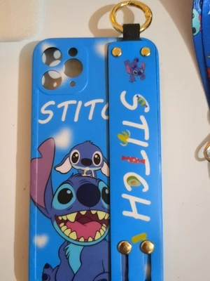 Nueva funda de teléfono temática STITCH para iPhone 11 12 13 con cordón y anillo dorado Foto 1 de 4