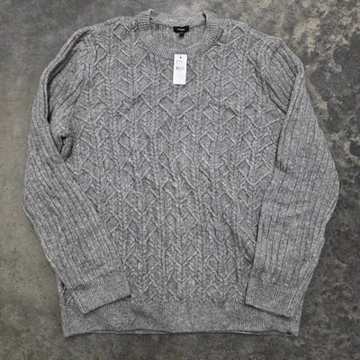 NWT $128 Express Mens Gray Cable Knit Crew Neck Pullover Sweater XL Fisherman - Image 1 of 4
