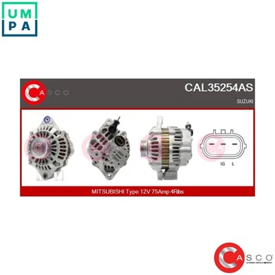 ALTERNATOR CAL35254AS FOR SUZUKI M13A 1.3L M15A 1.5L 4cyl SWIFT III - Image 1 of 4