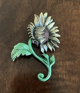 Spilla girasole vintage firmata DD Dominick Avellino smalto fiore spilla - Foto 1 di 6
