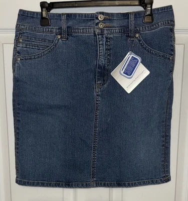 NUEVO CON ETIQUETAS Bandalino Talla 10 Azul Denim Mezcla Algodón Elástico Mini Falda Bolsillos Foto 1 de 4