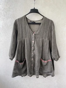 Gudrun Sjoden Top Shirt Linen Blouse Tunic Lagenlook Cottagecore Boho sz S - Picture 1 of 16