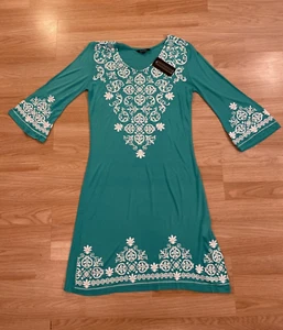 Women's Swim Dress Bikini Coverup Size S Embroidered Long Sleeve Scooop Neck NWT - Picture 1 of 14
