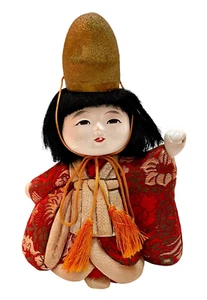 Japanische Hina Matsuri Puppe mit Hut stehend 5,5" T Brokat Stoff Kimono Vintage - Bild 1 von 9