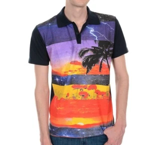 Polo a righe hawaiane da uomo anni '60 retrò vintage mezzanotte anni '70 XS S M L XL - Foto 1 di 2