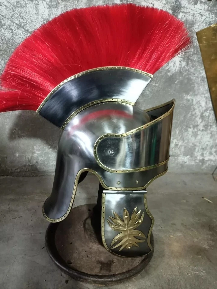 Casco romano de acero medieval pretoriano casco romano con pluma Foto 1 de 3