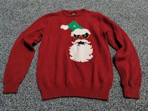 VOLCOM boys Medium 10Y SWEATER Cool Santa Shades Holiday Crew Neck Red Christmas - Picture 1 of 5