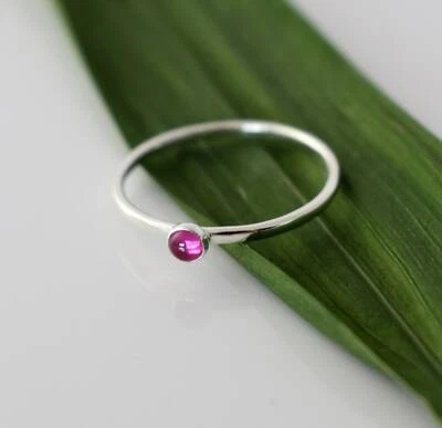 Tiny Ruby Stacking Ring in Recycled Sterling Silver  Lab Grown Ruby stone - Image 1 of 4