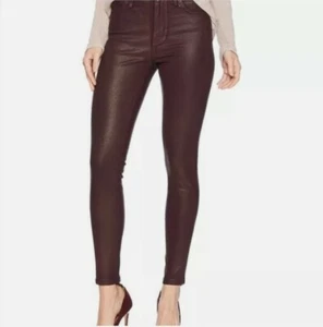 Sam Edelman 27 The Petite Stiletto High Rise Skinny Burgundy Pants Coated Red - Picture 1 of 10