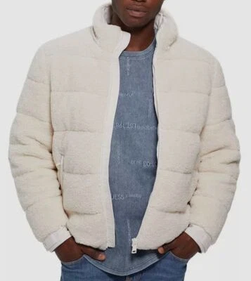 $240 Guess Hombre Beige Acolchado Capucha Polar Puffer Chaqueta Abrigo Talla 2XL Foto 1 de 4