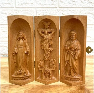Christian Altar Set Resurrected Jesus & Our Lady of Grace Religious Wood Statue - Picture 1 of 4