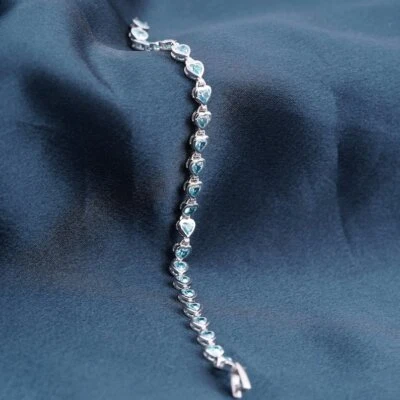 Женский теннисный браслет с покрытием из белого золота 14 карат с голубым топазом Heart Cut Lab Created - Изображение 1 из 4