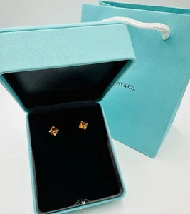 RARE Tiffany & Co. 18k Yellow Gold Citrine Sparkler Earrings with PACKAGING - Picture 1 of 13