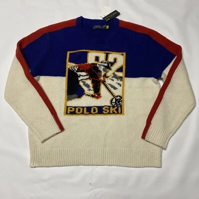 Polo Ralph Lauren Retro 1992 Downhill Suicide Esquí Lana Suéter XXL Blanco Foto 1 de 4