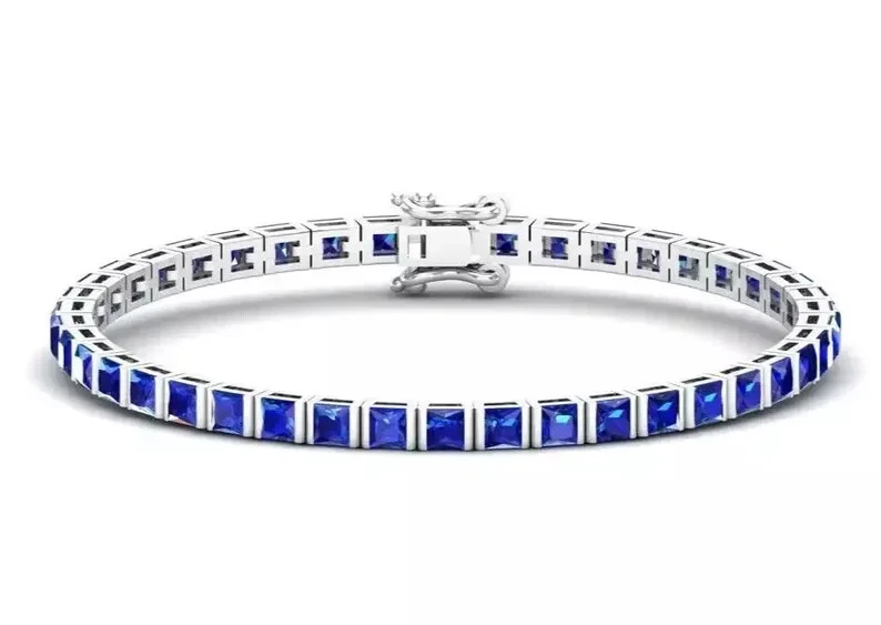 Sapphire Bracelet Silver 925, Bezel set Tennis Bracelet,  Gemstone brceletet Foto 1 de 1