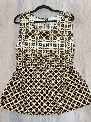 Top geométrico sin mangas para mujer 2X estampado marrón ribete con cuentas elástico tribal BOHO Foto 1 de 4