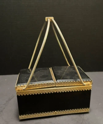 Black Lucite Handbag Cosmetic Case Vintage Filigree Trimmed 7x4x4" Box - Image 1 of 4