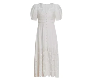 NWT Veronica Beard Hope Dress Womens 2 White V-Neck Short Puff Sleeve Midi NEW - Picture 1 of 13