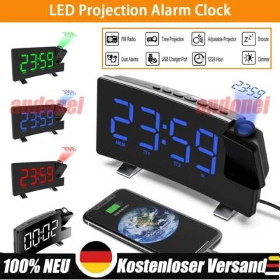 LED FM Radiowecker mit Projektion Digital Funkuhr Dimmbar Tischuhr Alarm USB DE - Bild 1 von 4