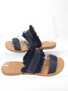 JOIE Women's Sabri Flat Sandals Blue Fringe Slides Size 37.5 Leather Italy 7.5 - Picture 1 of 8
