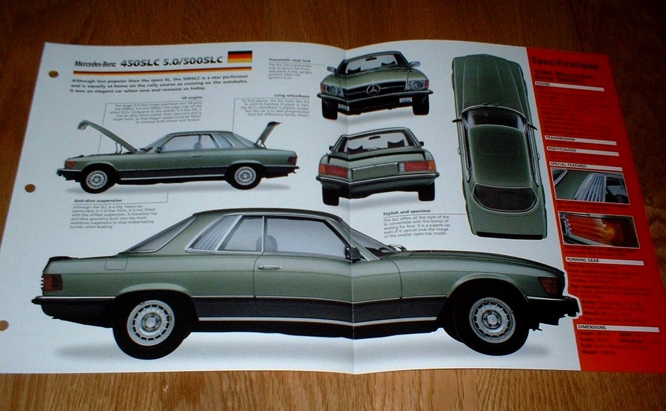 Mercedes-Benz 500SLC 1980 5,0 hoja de especificaciones folleto póster impresión foto 80 500 SLC Foto 1 de 1