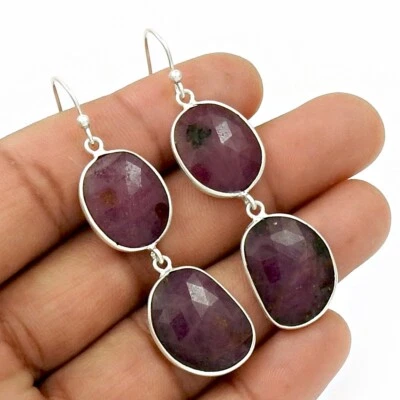 Pendientes llamativos naturales de plata de ley 925 con múltiples zafiros Foto 1 de 4