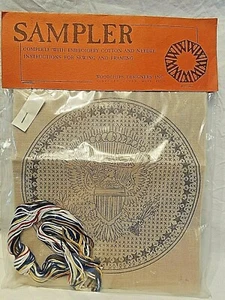 EAGLE USA PRESIDENT SEAL 1976 WOODCHIPS DESIGNERS MASS. CROSS STITCH SAMPLER KIT - Picture 1 of 5