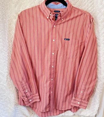 Chaps Dress Shirt Button Down Collar Easy Care Men XL Orange Striped Long Sleeve - Image 1 of 4