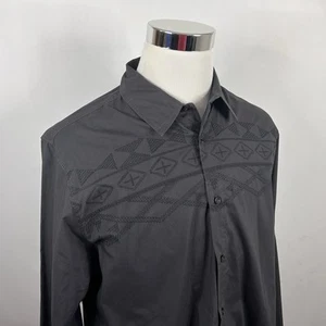 Guess XL Regular Fit Casual Shirt /Black Geometric Embroidered 100% Cotton - Picture 1 of 5