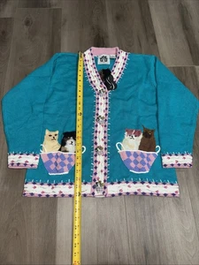 NWT Storybook Knits Sweater Womens Cat Cardigan Size L - Picture 1 of 10
