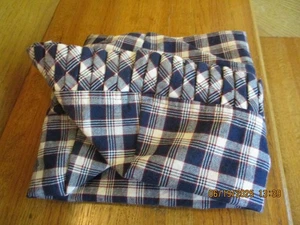 Longaberger JW Plaid Med Gathering Basket Liner navy white *shipping included!* - Picture 1 of 6