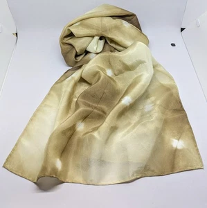 EILEEN FISHER Silk Shibori Rectangular Lightweight Scarf Tan White - Picture 1 of 3