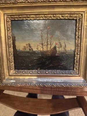 16th Century Paintings On Copper. British Naval Battle Scenes - Image 1 of 3