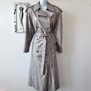 Vintage Chiango By Fleet Street Nylon Double Breasted Tan Trench Raincoat Sz 6 - Picture 1 of 13