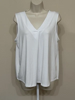 Camiseta sin mangas Elite Tahari para mujer blanca sin mangas cuello en V cómoda suave relajada L Foto 1 de 4