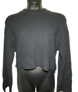Cupshe NWT Size XL Black Cropped Ribbed Sweater Long Flared Sleeve Mock Neck - Picture 1 of 9