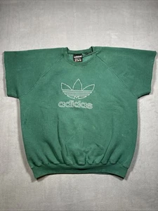 Vtg adidas 90s Trefoil Crew Neck Pullover Y2K Cutoff Sweater Green Made In USA - Bild 1 von 14