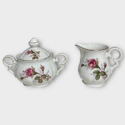 VTG Fred Roberts Company China Moss Rose Sugar Bowl + Lid Creamer Set Japan - Image 1 of 4
