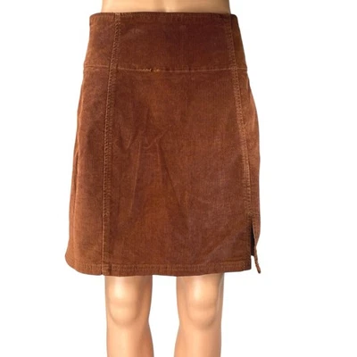 Mini saia Free People marrom veludo cintura alta fenda zíper linha A tamanho 12 - Imagem 1 de 4