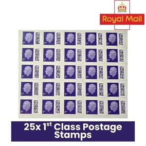 25 X King 1st Class LETTER Stamps First Class Stamps Brand New Barcoded Sheet - Picture 1 of 1