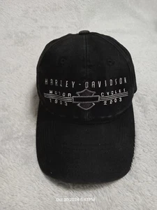 Harley Davidson Embroidered Logo One Size Adjustable Strap Hat Cap Black 5 Panel - Picture 1 of 6