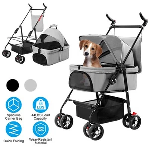Pet Dog Stroller Travel Carriage 4 Wheeler w/Foldable Carrier Cart & Cup Holder - Picture 1 of 21